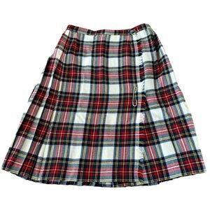 Vintage Canadian ILGWU Tartan Plaid Kilt Skirt Pleated Fringe Kilt Pin Size 4/6